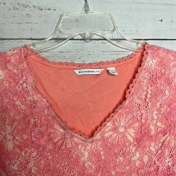 Isaac Mizrahi Live Peachy Pink Lined Lace V Neck S/S Blouse Sz XL! - Picture 4 of 8